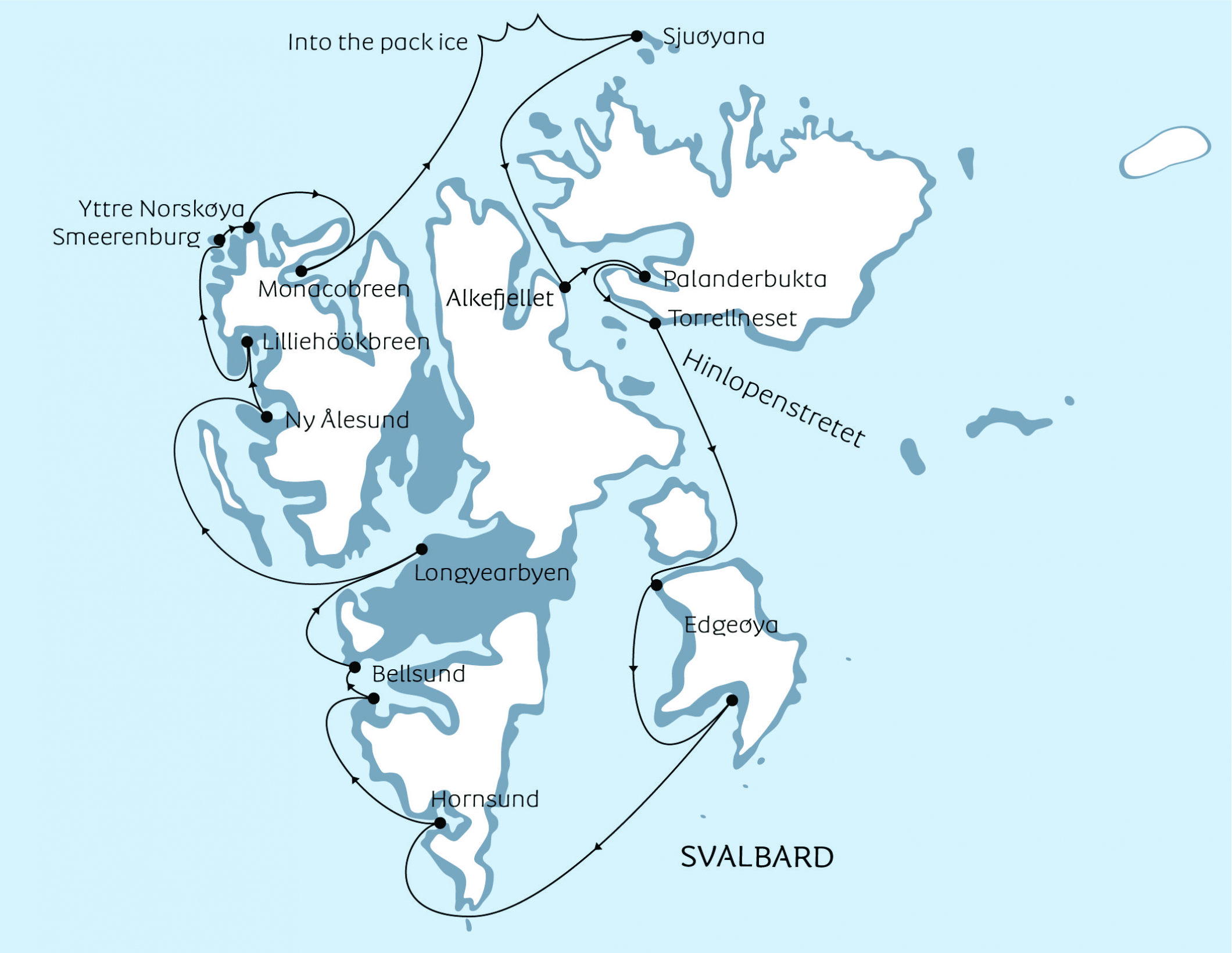 Svalbard circumnavigation map Svalbard circumnavigation map