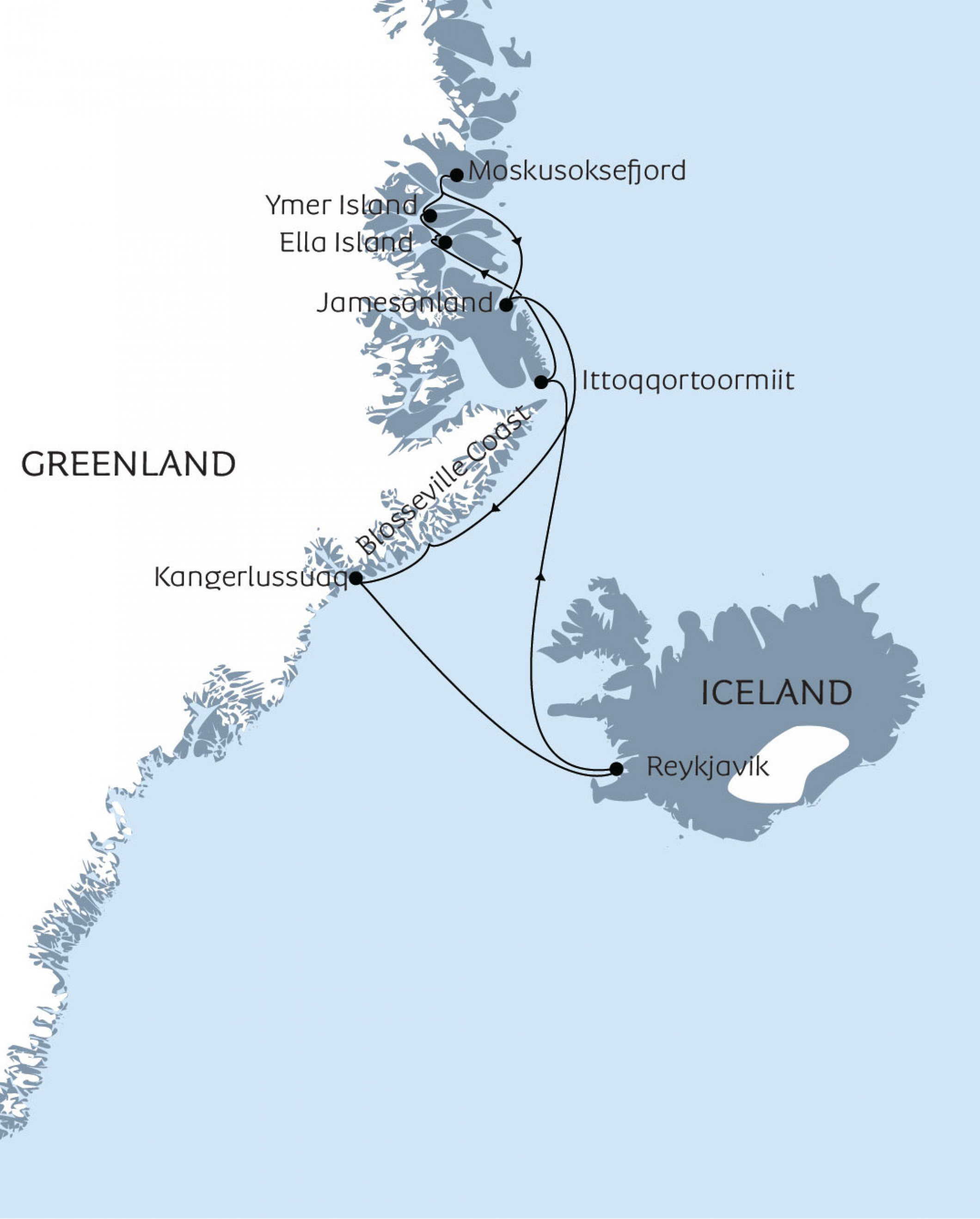 Map of voyage Northeast Greenland - into the national park Map of voyage Northeast Greenland - into the national park