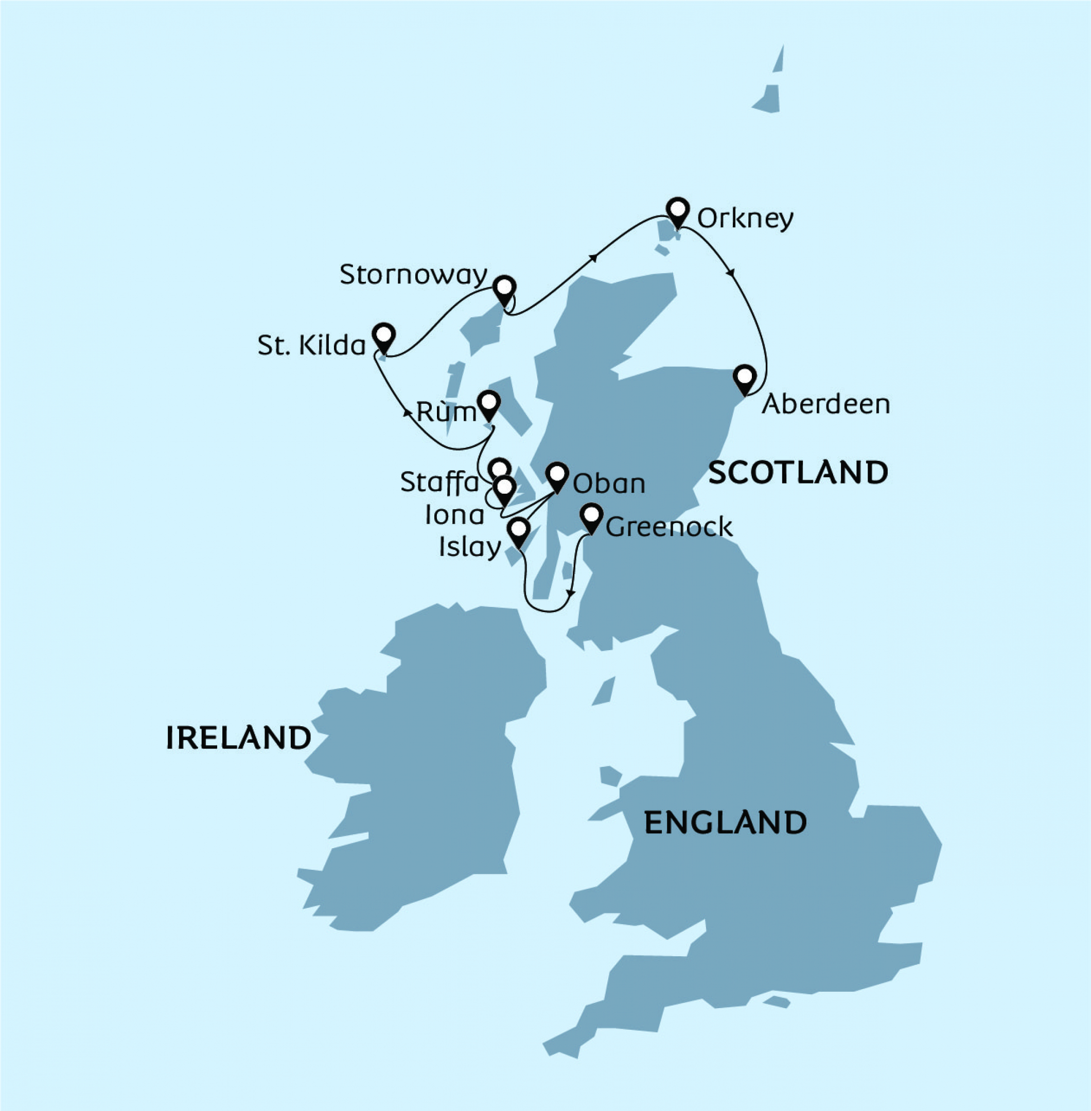 Map of voyage the Jewels of the Scottish Isles