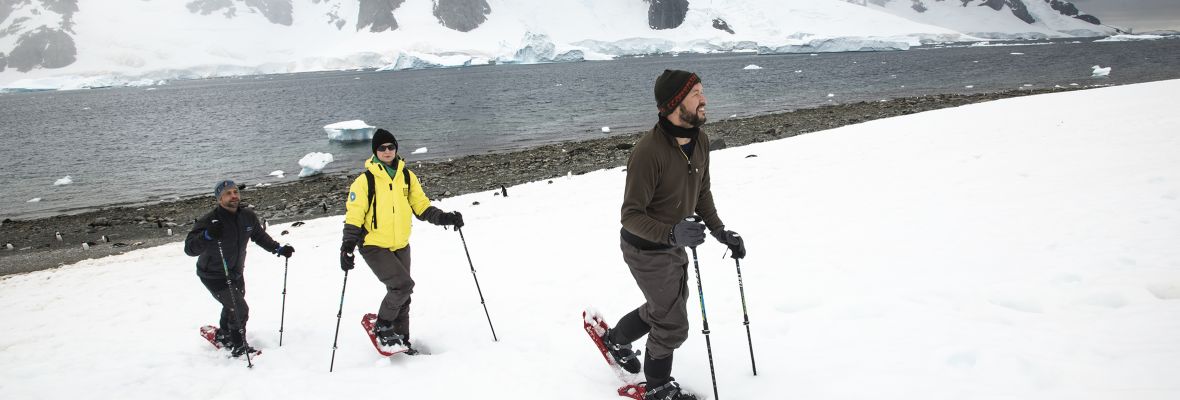 Snowshoeing on fresh Antarctic powder