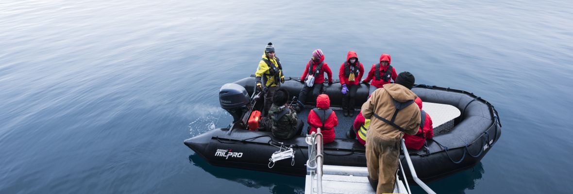 Boarding a Zodiac for an Antarctic adventure Boarding a Zodiac for an Antarctic adventure