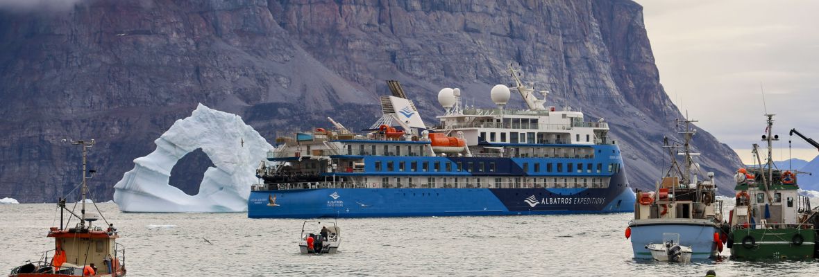 Ocean Albatros at anchor in Uummannaq, Greenland