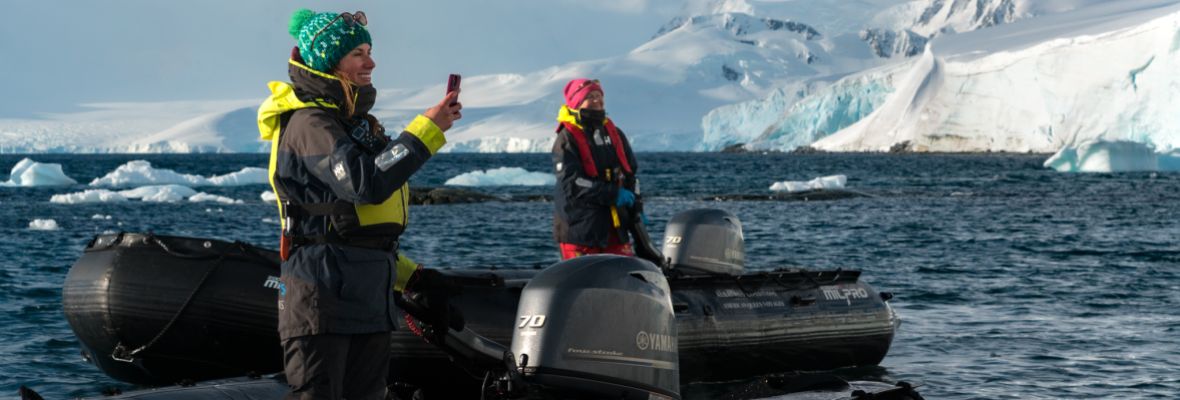 Our Zodiacs are driven by our expert staff (who also take photos when whales pop up)
