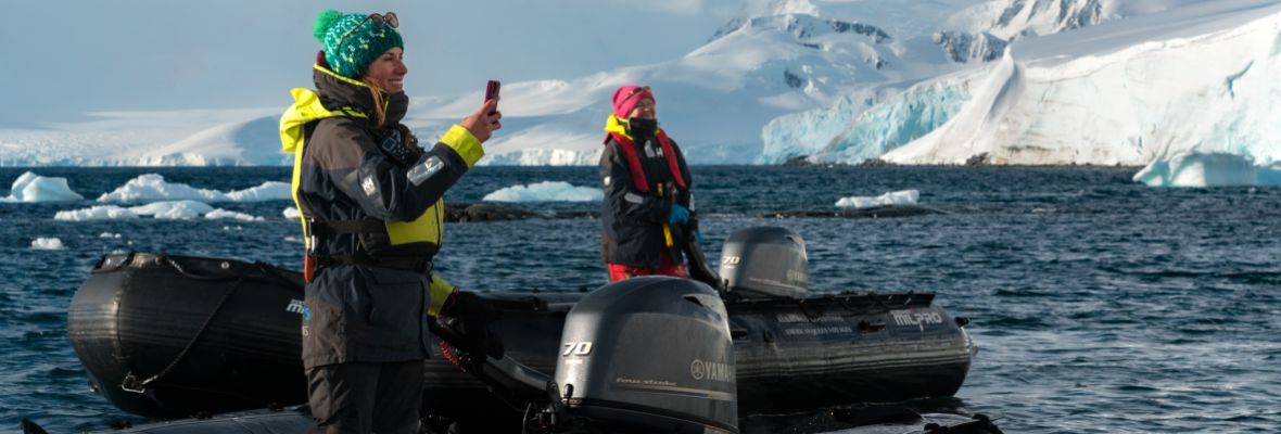 Our Zodiacs are driven by our expert staff (who also take photos when whales pop up) Our Zodiacs are driven by our expert staff (who also take photos when whales pop up)