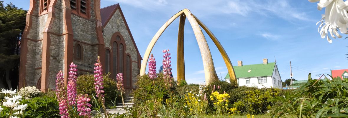 Christ Church Cathedral and whalebone arch, Stanley, Falkland Islands 