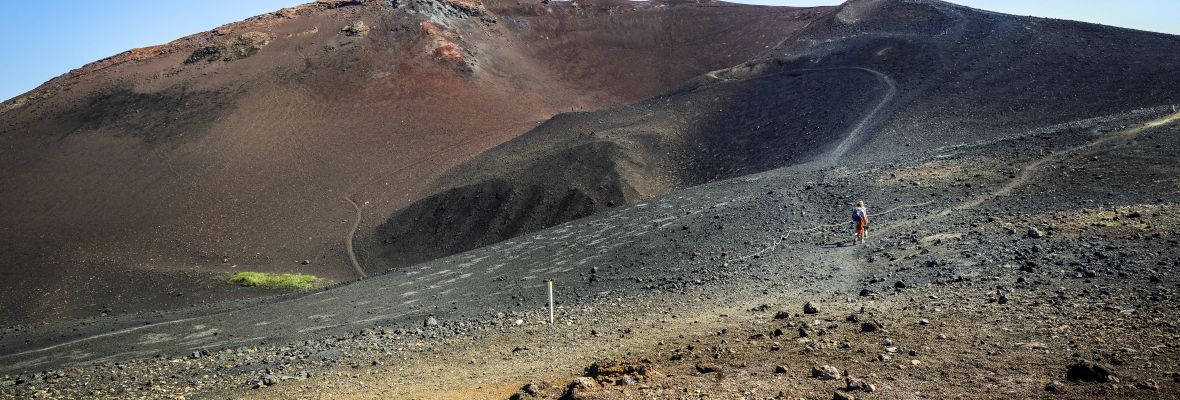 Hiking Eldfell volcano, Heimaey Hiking Eldfell volcano, Heimaey
