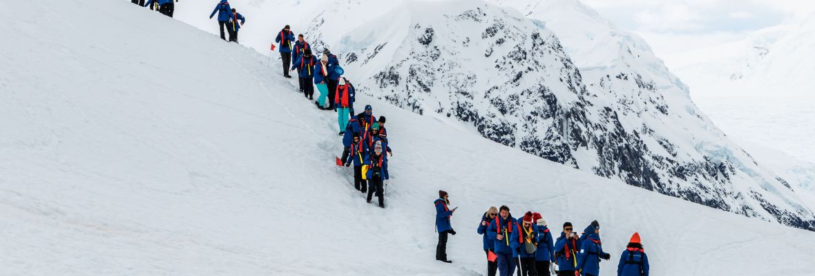 Trekking onshore at Neko Harbour, Antarctic Peninsula