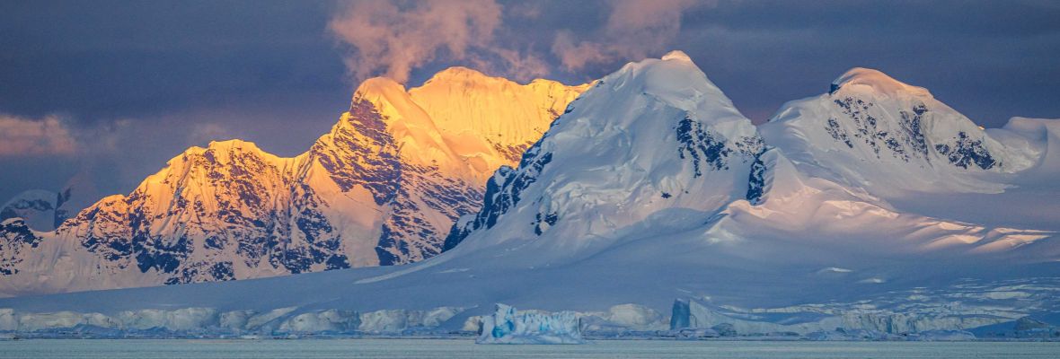 Ethereal sunlight on the mountains of Antarctica