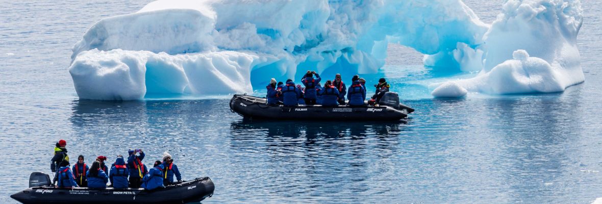 Exploring on a Zodiac Cruise at Petermann Island, Antarctica