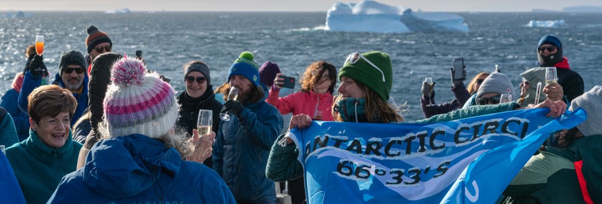 Joy at crossing the Antarctic Circle