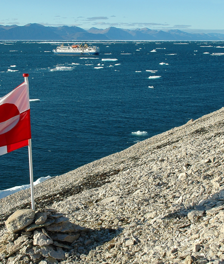 Greenlandic and Danish flags on Hans Island, 2010