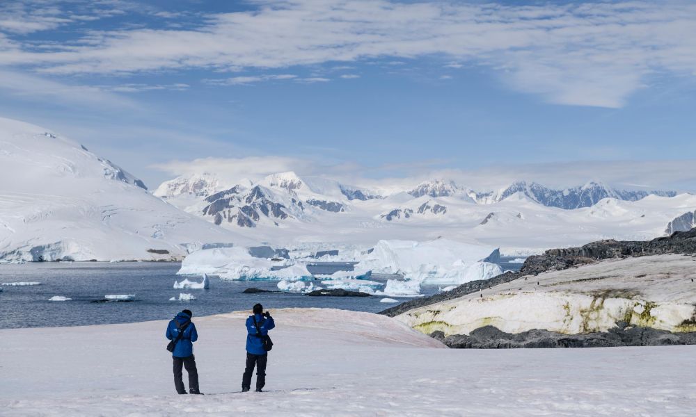 Trekking on the snow, south of the Antarctic Circle Trekking on the snow, south of the Antarctic Circle