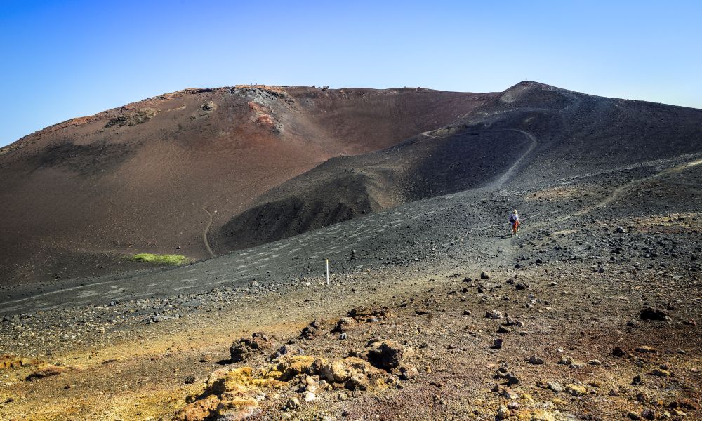 Hiking Eldfell volcano, Heimaey Hiking Eldfell volcano, Heimaey