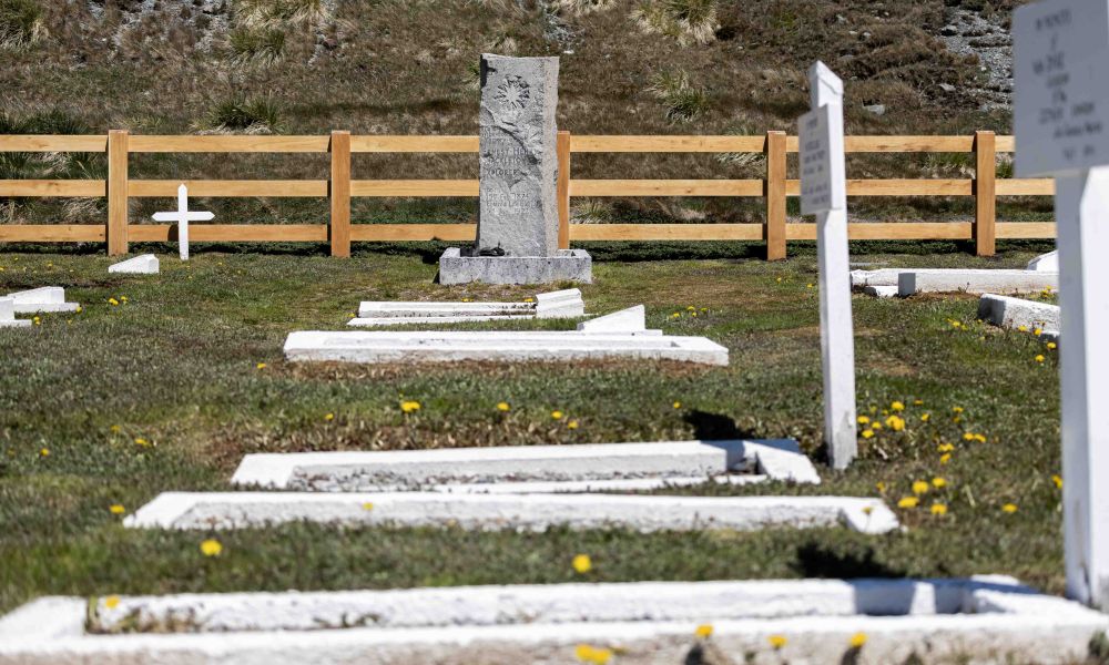 Sir Ernest Shackleton's final resting place at Grytviken Sir Ernest Shackleton's final resting place at Grytviken