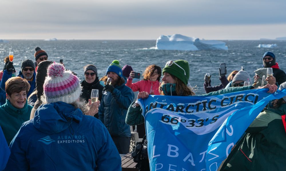 Joy at crossing the Antarctic Circle Joy at crossing the Antarctic Circle