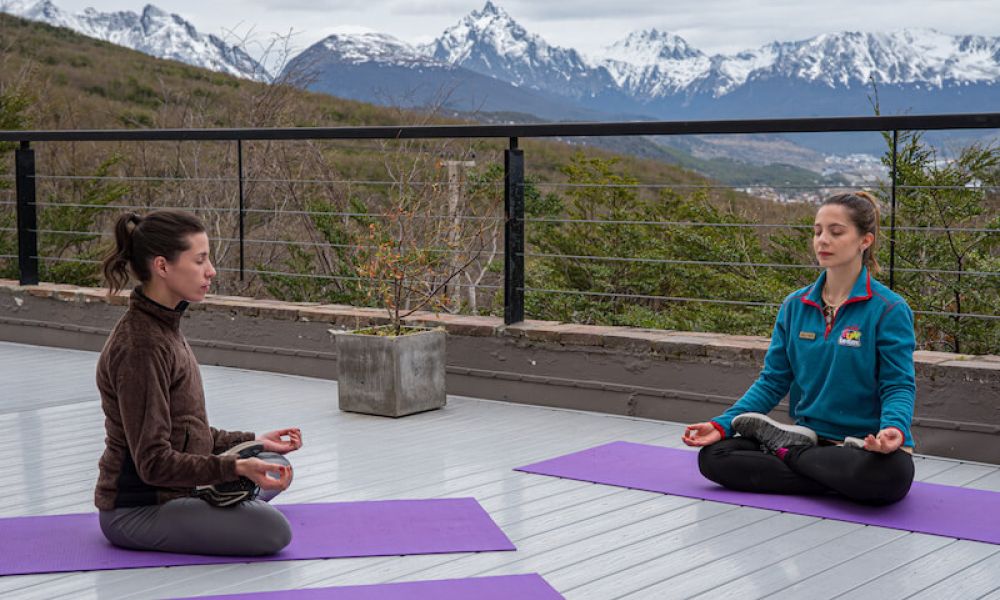 Yoga classes in the exterior area of Las Hayas Ushuaia Resort. Credits: Las Hayas Ushuaia Resort